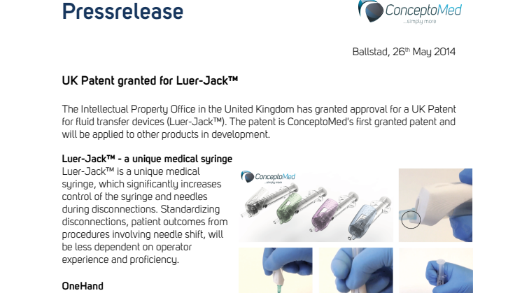 UK Patent granted for Luer-Jack™