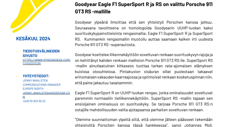 Goodyear Eagle F1 SuperSport R ja RS on valittu Porsche 911 GT3 RS -mallille.pdf