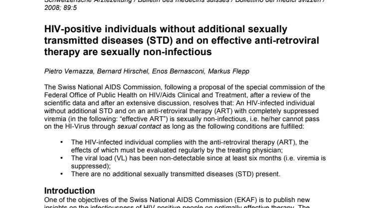 Hivpositiva med fungerande behandling smittar inte sexuellt!