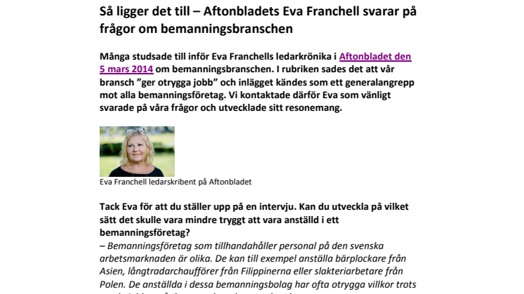 Så ligger det till – Aftonbladets Eva Franchell svarar på frågor om bemanningsbranschen