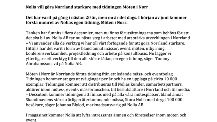 Nolia vill göra Norrland starkare med tidningen Möten i Norr