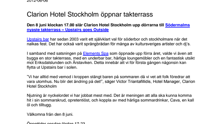 Clarion Hotel Stockholm öppnar takterrass