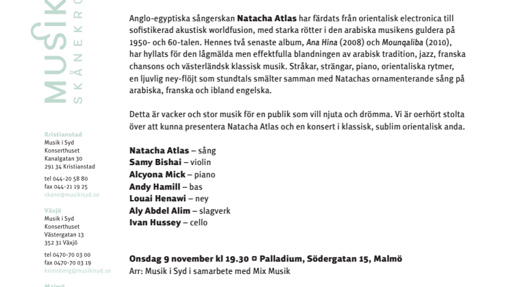 Natacha Atlas på Palladium i Malmö 9 november