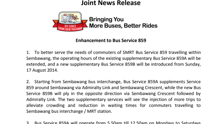 Enhancement to Bus Service 859