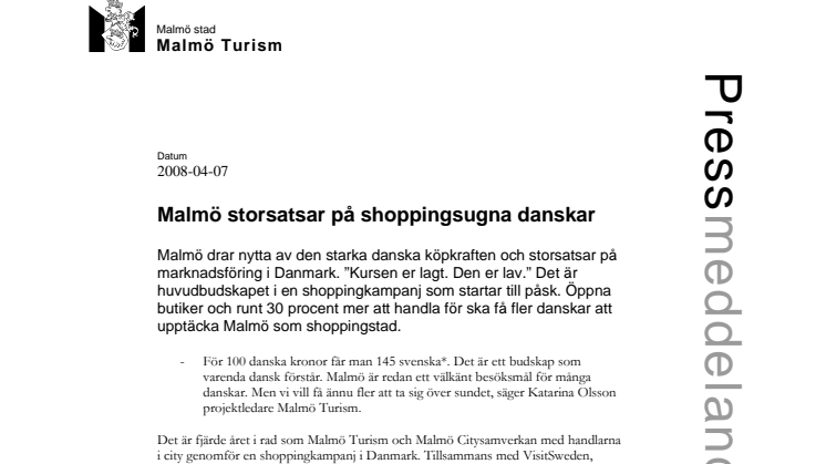 Malmö storsatsar på shoppingsugna danskar 
