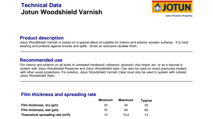 Technical Data: Jotun Woodshield Varnish