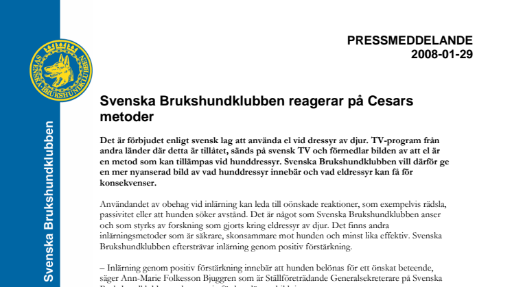 Svenska Brukshundklubben reagerar på Cesars metoder