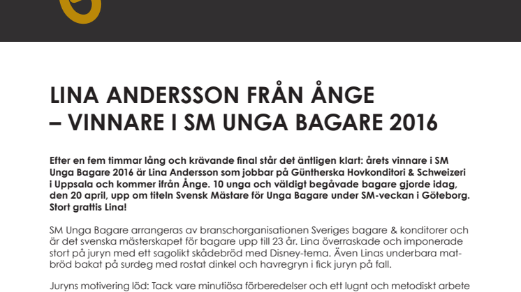 Lina Andersson från Ånge – Vinnare i SM Unga Bagare 2016