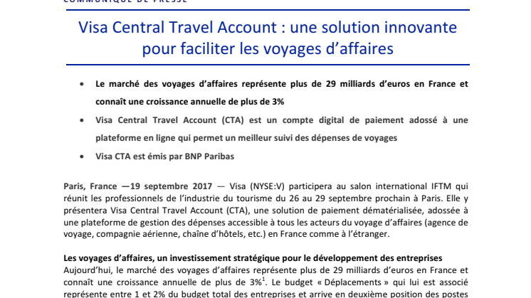 Visa Central Travel Account : une solution innovante pour faciliter les voyages d’affaires