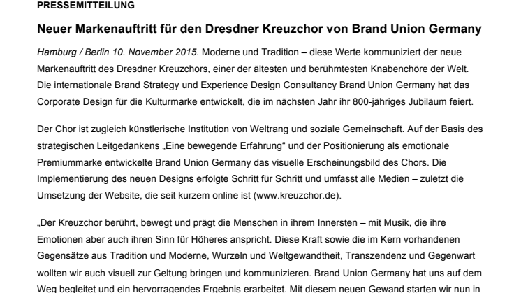 Neuer Markenauftritt für den Dresdner Kreuzchor von Brand Union Germany
