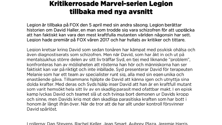 Kritikerrosade Marvel-serien Legion tillbaka med nya avsnitt