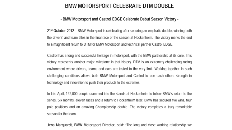 BMW Motorsports and Castrol EDGE Celebrate Debut Season Victory 