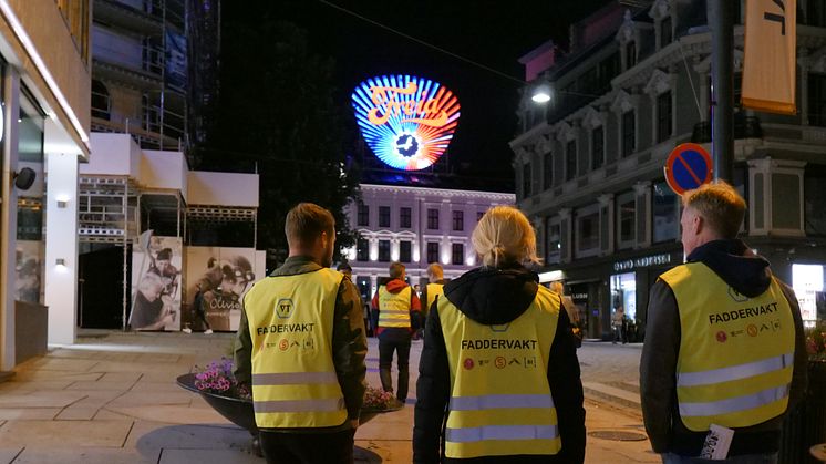 Fredag 20. og lørdag 21. august er faddervakter ute i sentrumsgatene fra kl. 22-04, for å være til stede for studentene i Oslonatten. Bildet er fra Faddervakten i 2019.