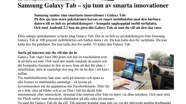 Samsung Galaxy Tab – sju tum av smarta innovationer