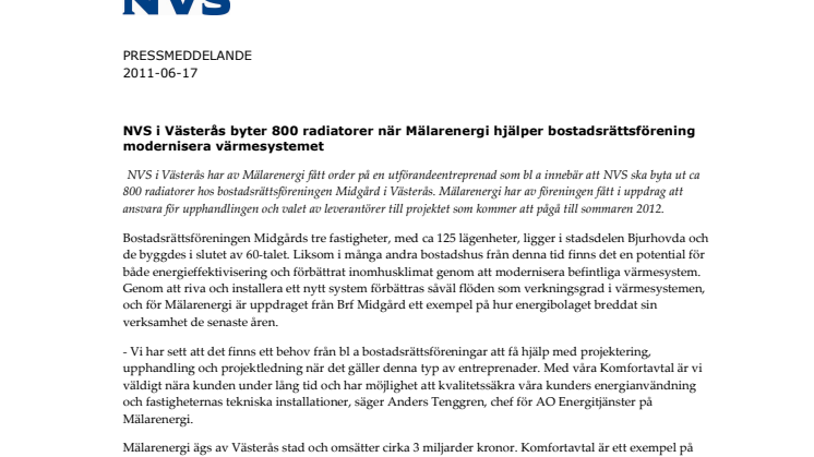 NVS i Västerås byter 800 radiatorer när Mälarenergi hjälper bostadsrättsförening modernisera värmesystemet