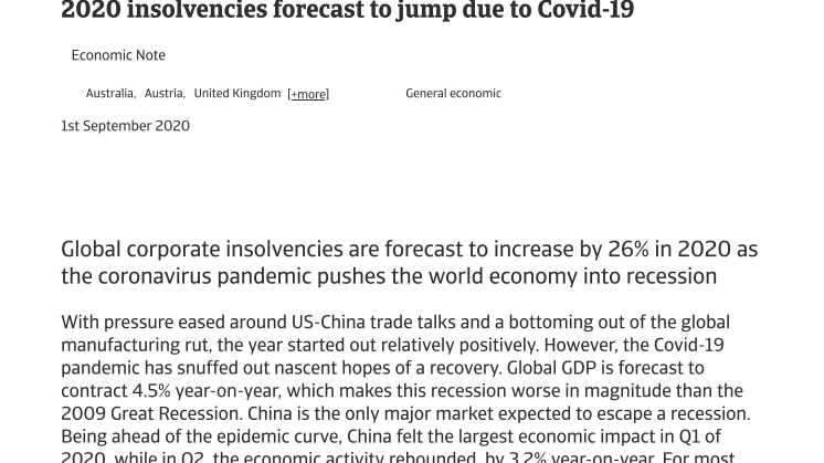 2020 Insolvencies forecast to jump due to Covid-19