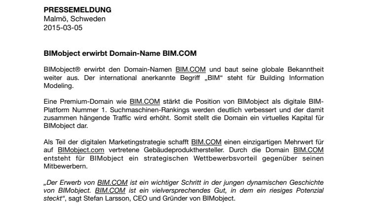 BIMobject erwirbt Domain-Name BIM.COM