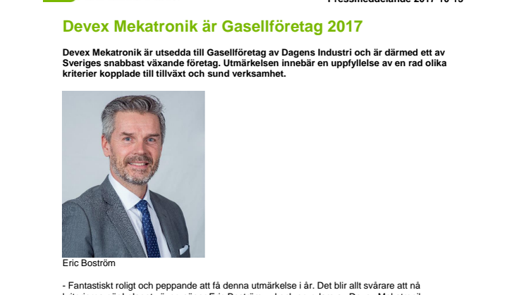 Devex Mekatronik är Gasellföretag 2017