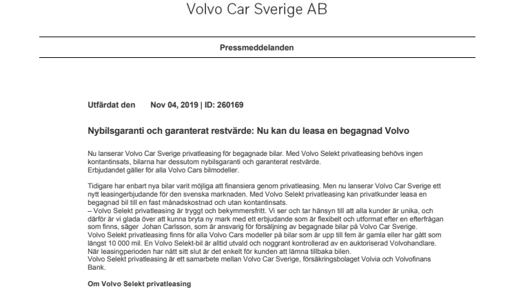 Nybilsgaranti och garanterat restvärde: Nu kan du leasa en begagnad Volvo