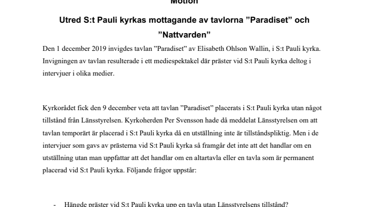 SD kräver utredning angående S:t Pauli kyrka och "Paradiset"