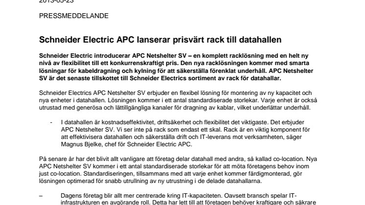 Schneider Electric APC lanserar prisvärt rack till datahallen