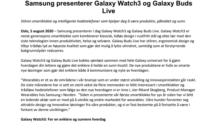 Samsung presenterer Galaxy Watch3 og Galaxy Buds Live 