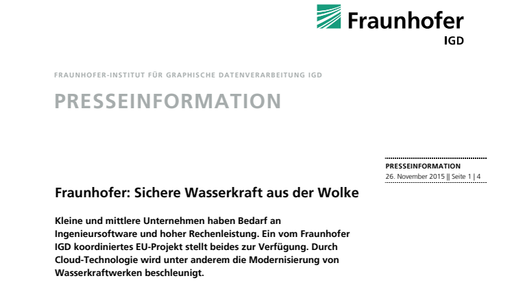 Fraunhofer: Sichere Wasserkraft aus der Wolke