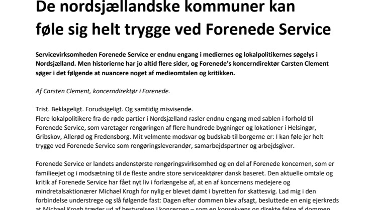 Debatindlæg: De nordsjællandske kommuner kan  føle sig helt trygge ved Forenede Service  