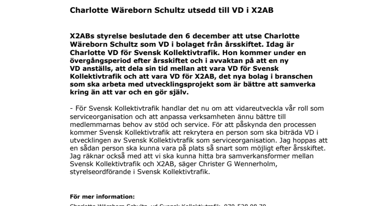 Charlotte Wäreborn Schultz utsedd till VD i X2AB