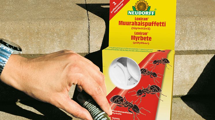 Neudorffin Loxiran® Muurahaissirote auttaa rakennusten saamisessa taas ihmisten ja lemmikkien omaan käyttöön.