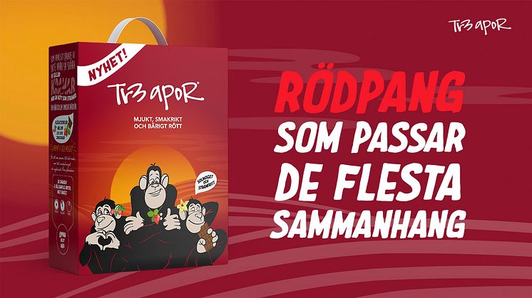 Nyhet! Tr3 Apor Mjukt, Smakrikt och Bärigt Rött - ett rödpang som passar de flesta  sammanhang!