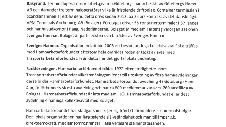 Rapport från medlingen Hamnarbetarförbundet - APM Terminals Gothenburg AB