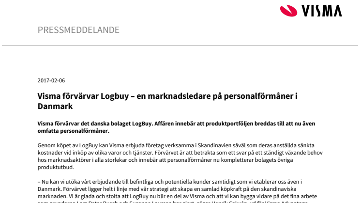 Visma förvärvar Logbuy – en marknadsledare på personalförmåner i Danmark