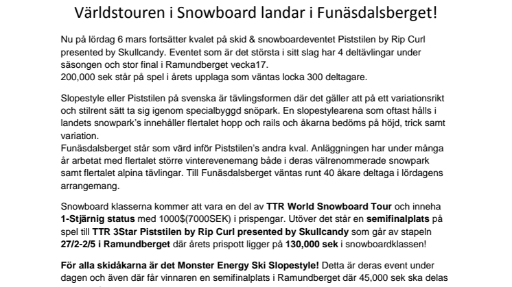TTR World snowboard tour intar Funäsdalsberget!