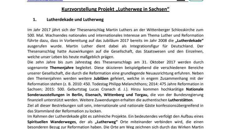 Kurzvorstellung Projekt "Lutherweg in Sachsen"