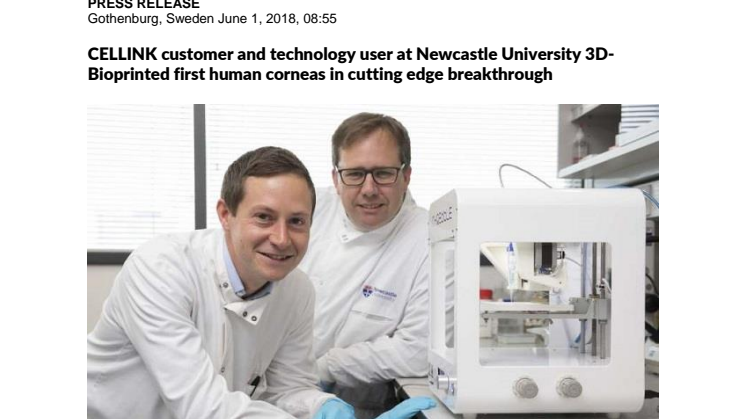 CELLINK kund- och teknikanvändare vid Newcastle University 3D Bioprintar första mänskliga hornhinnorna i banbrytande genombrott