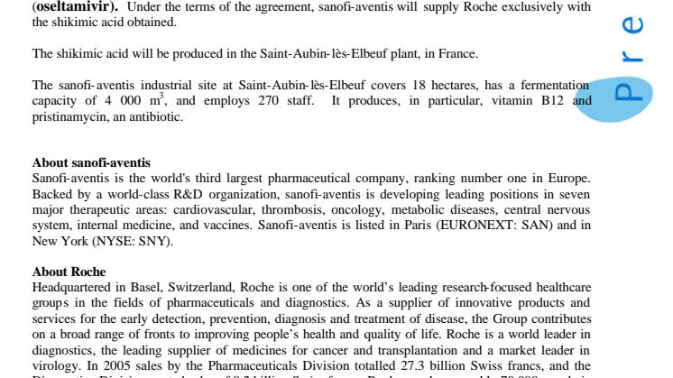 Agreement between sanofi-aventis and Roche