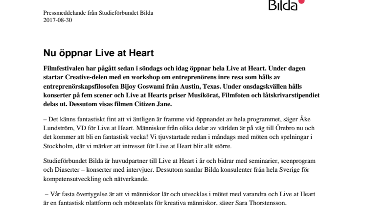 ​Nu öppnar Live at Heart