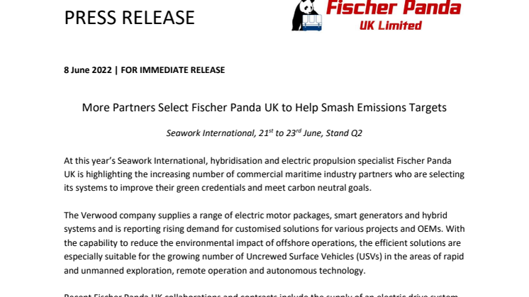 8 June 2022 - Seawork Preview - More Partners Select Fischer Panda UK to Smash Emission Targets.pdf