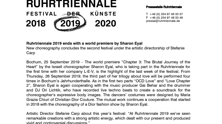 Ruhrtriennale 2019 ends with a world premiere by Sharon Eyal