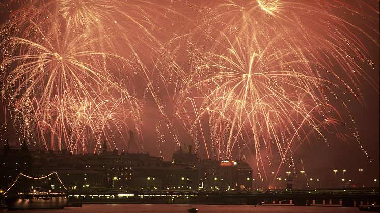 Nyårsfyrverkerier över Stockholm 2001. Foto: Mark Markefelt, Nordiska museet.