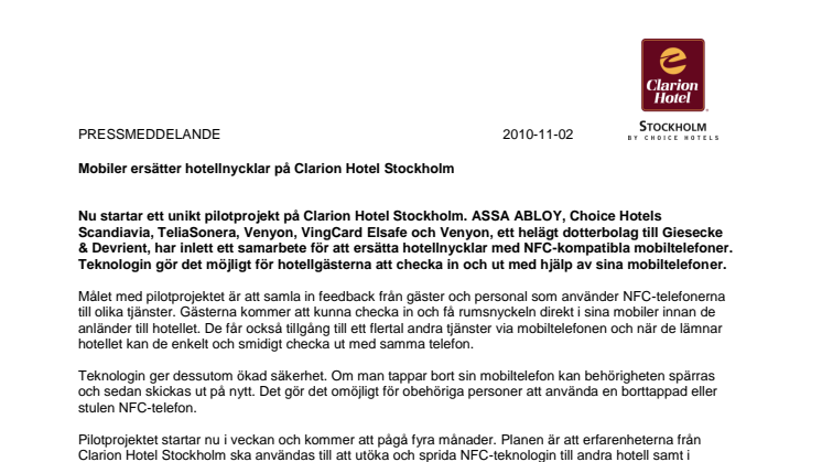 Mobiler ersätter hotellnycklar på Clarion Hotel Stockholm