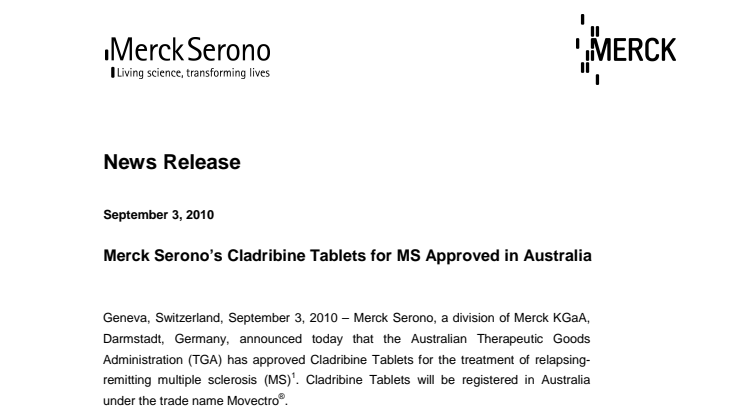 Australien godkänner Merck Seronos MS-tablett