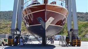 43m Arkin Pruva Yachts-built S/Y Daima at the Karpaz Gate Marina boat yard this summer