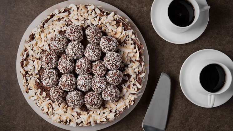 ​Chocolate ball cake on leftover coffee