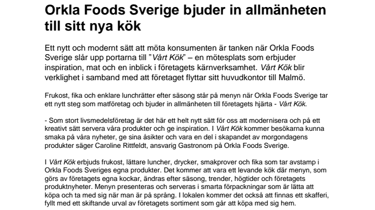 Orkla Foods Sverige bjuder in allmänheten till sitt nya kök