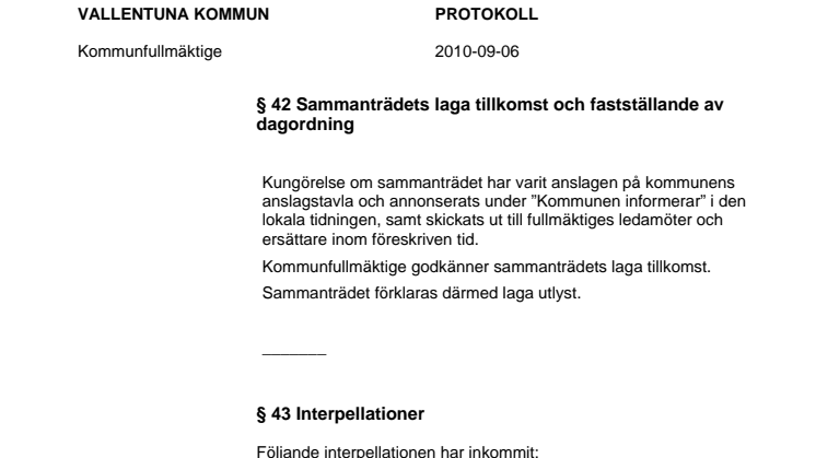 Ur kommunfullmäktiges protokoll 6 september