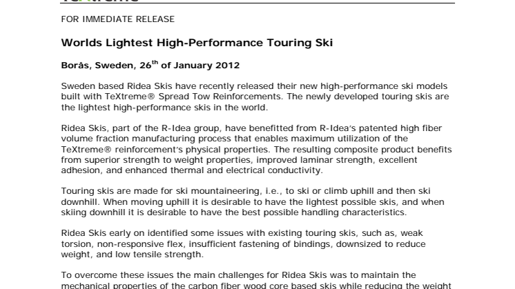 Worlds Lightest High-Performance Touring Ski