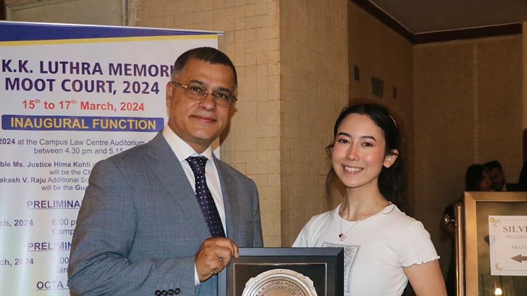 Northumbria Law student Natasha Nicholson with competition organiser Mr Siddhartha Luthra.