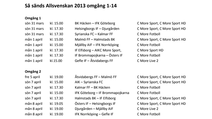 Så sänds Allsvenskan 2013 omgång 1-14